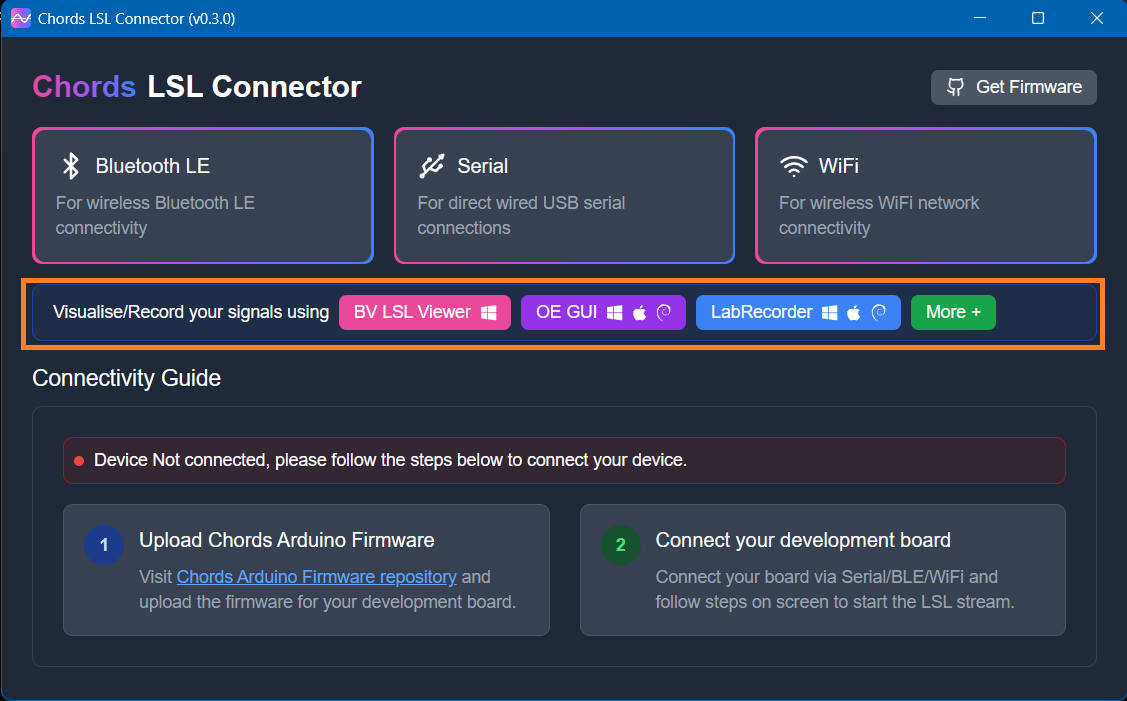 Chords LSL Connector Visualise Tab