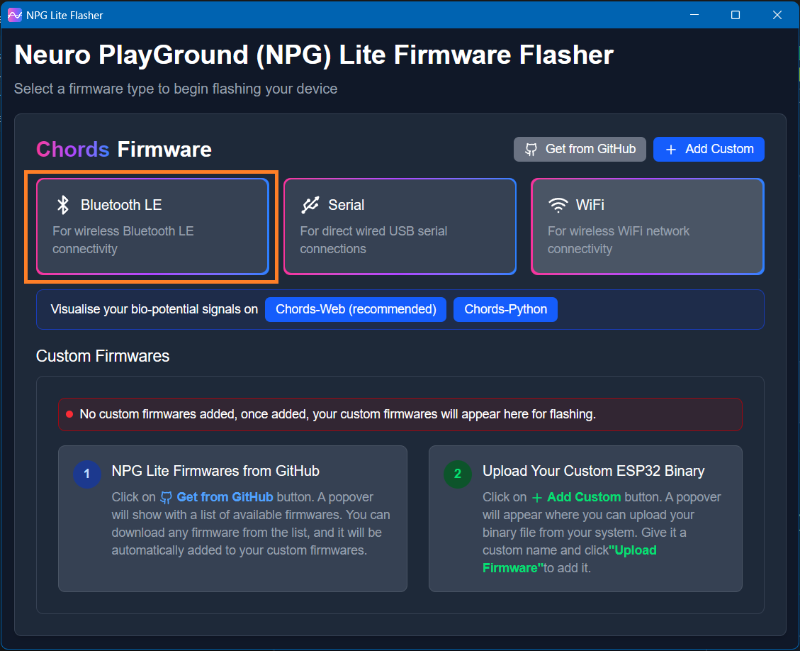 NPG Lite Flasher BLE Selection