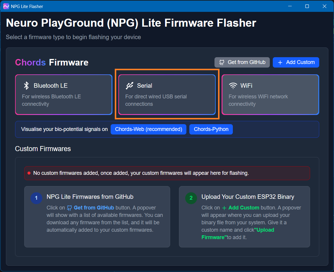 NPG Lite Flasher Serial Selection