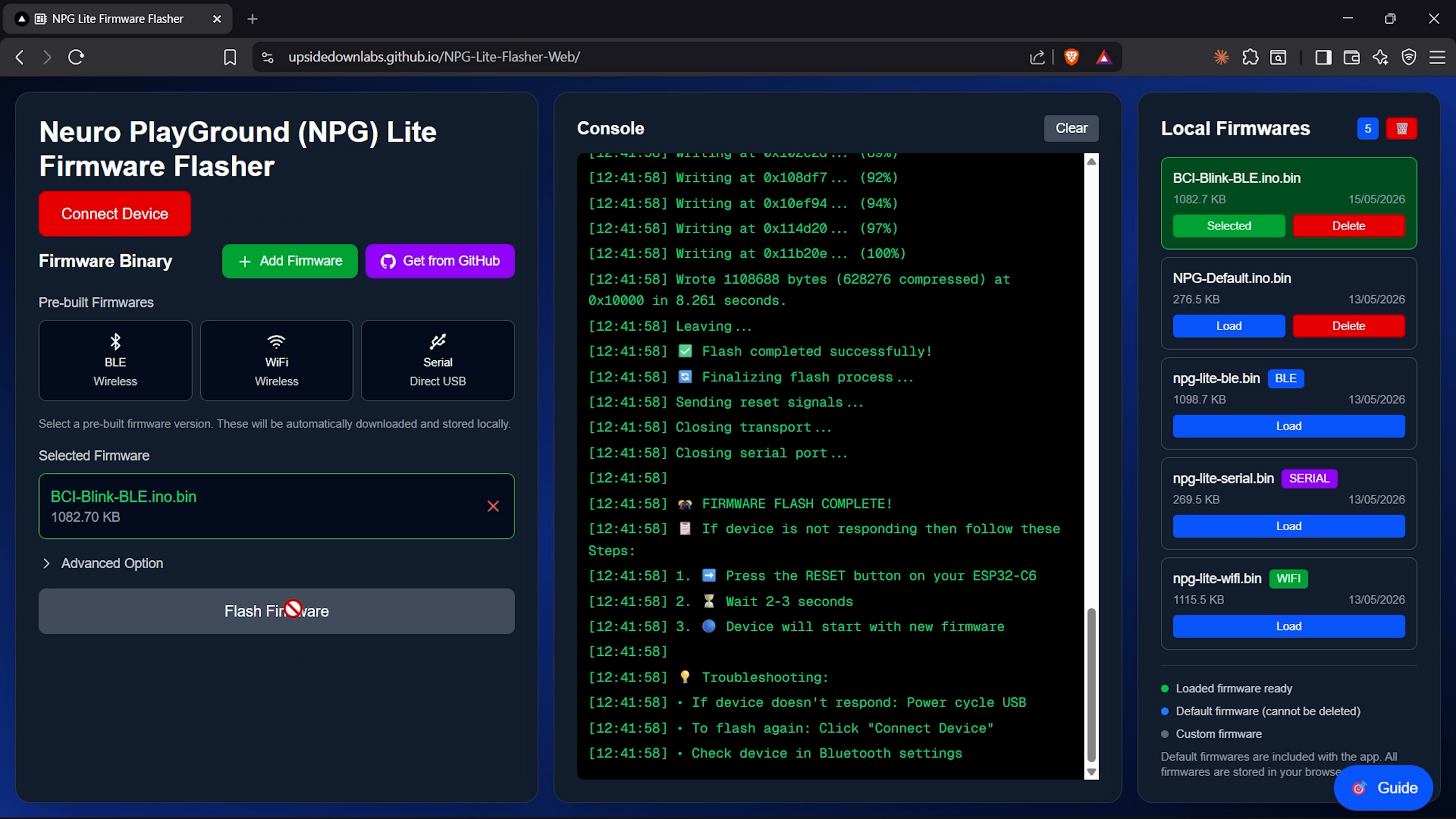 NPG Lite Flasher Web Landing Page
