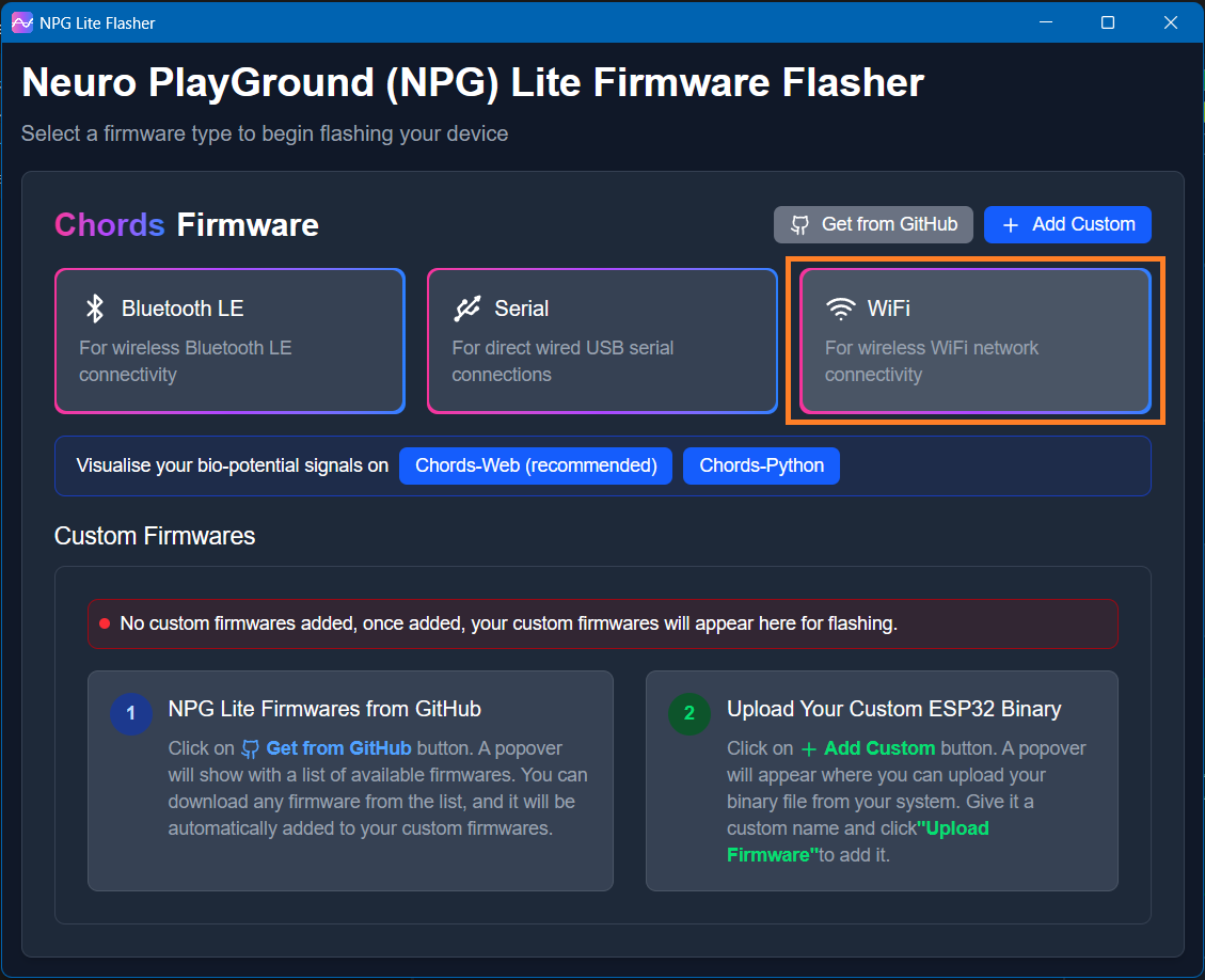 NPG Lite Flasher WiFi Selection