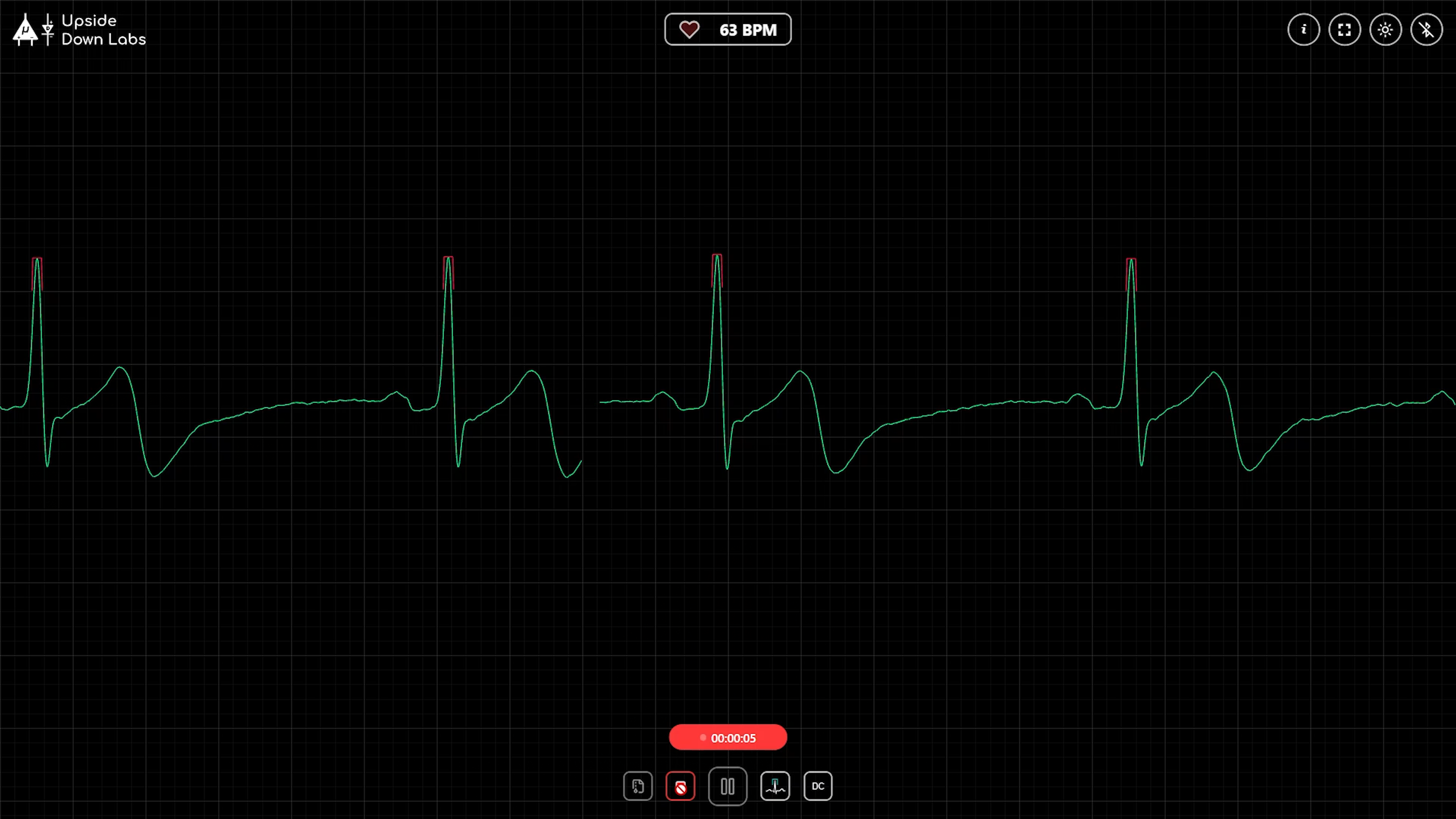 Recording in progress with the red timer showing 00:00:05 and the stop button active