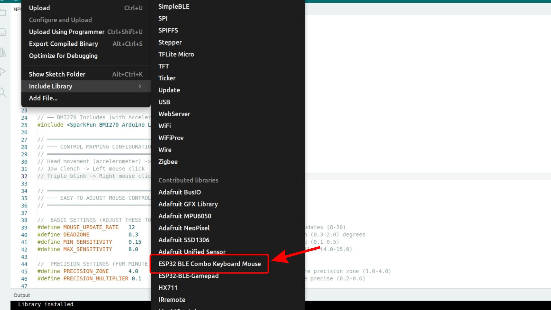 Library appearing in the Include Library list