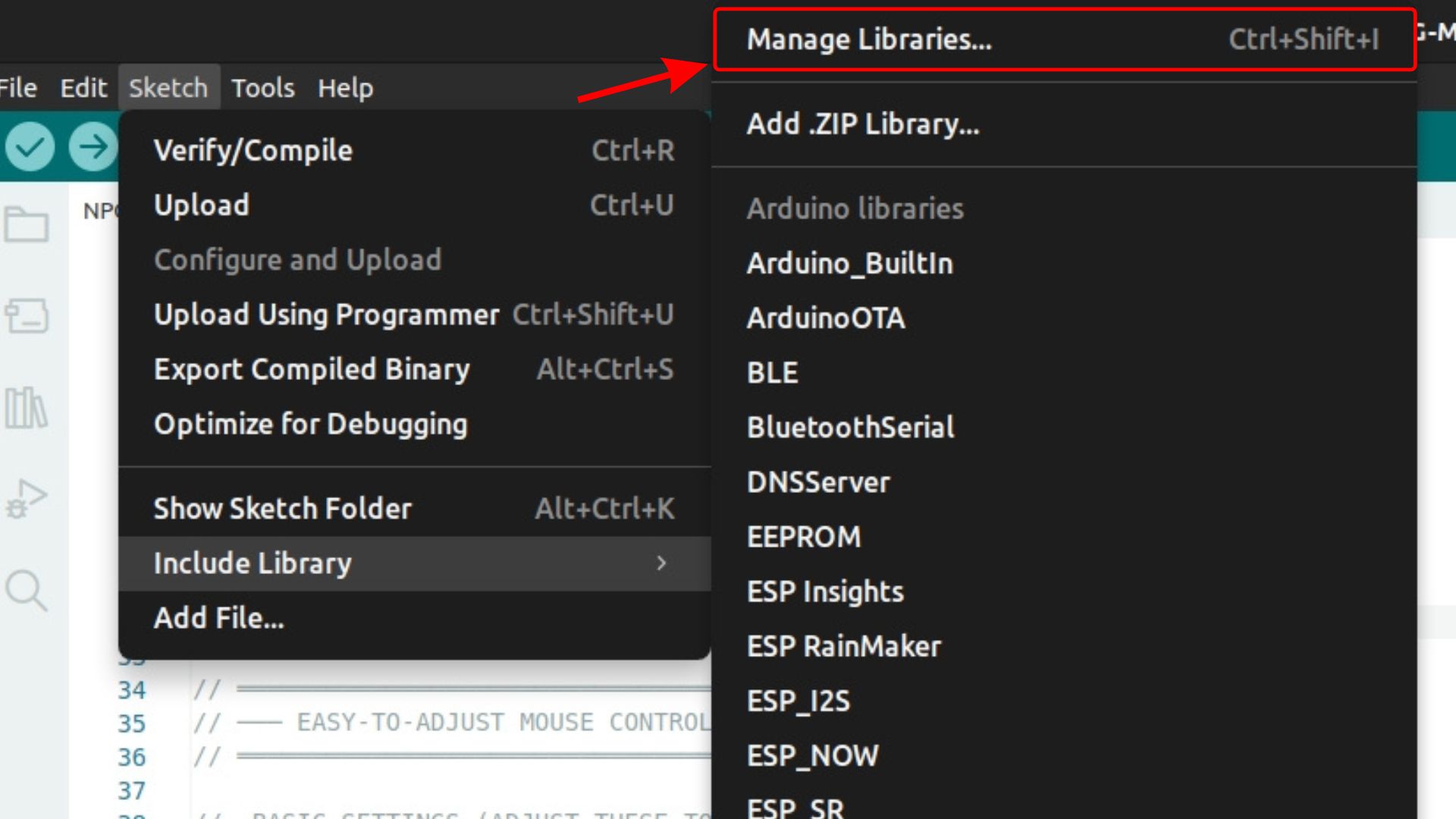 Clicking Manage Libraries