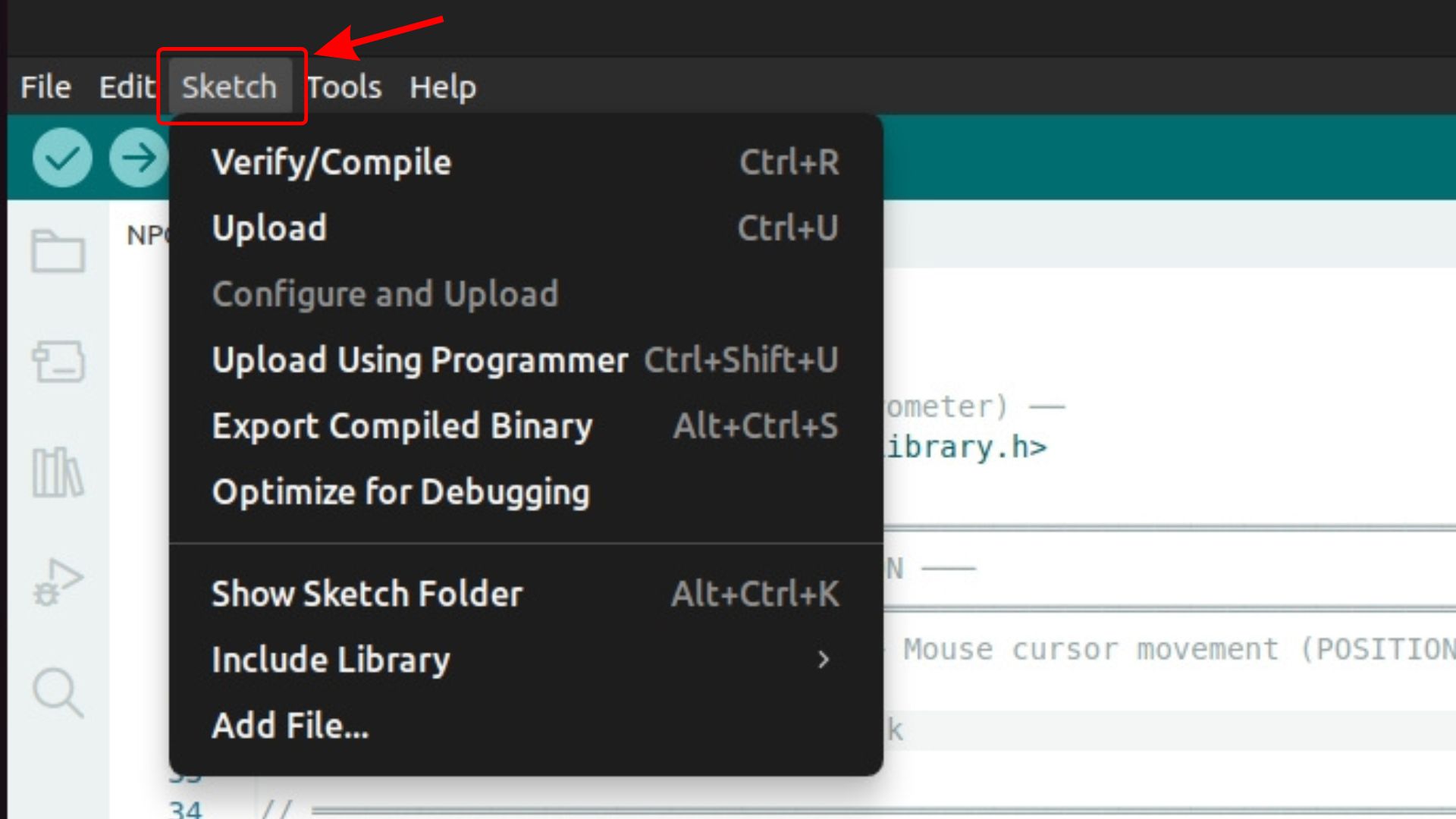 Clicking Sketch in the menu bar